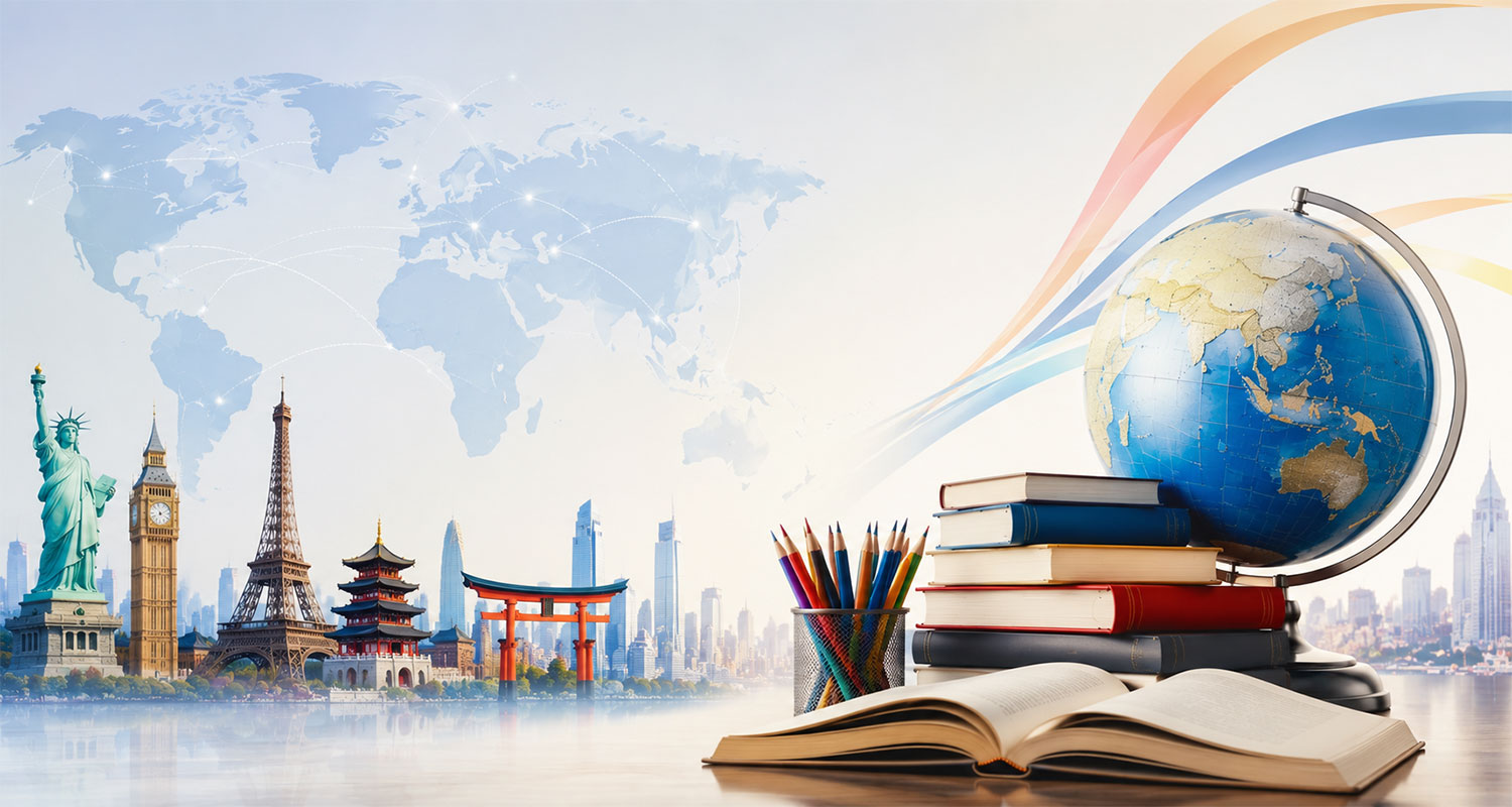 Modern global education banner representing foreign language training at Aakira Academy in Bengaluru